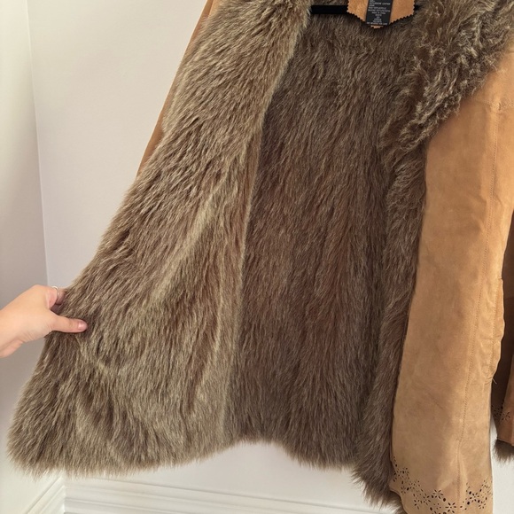 Penny Lane Suede Leather Fur Lined Coat Size Small - Picture 8 of 9